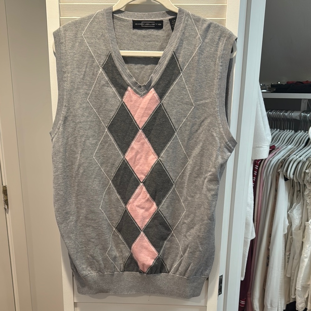 Gray and Pink Argyle Sleeveless Top